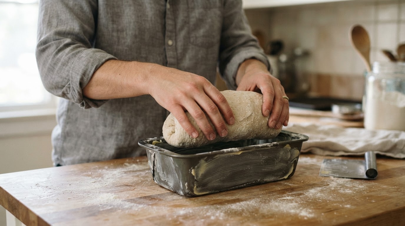 Editorial illustration for sourdough sandwich bread recipe.