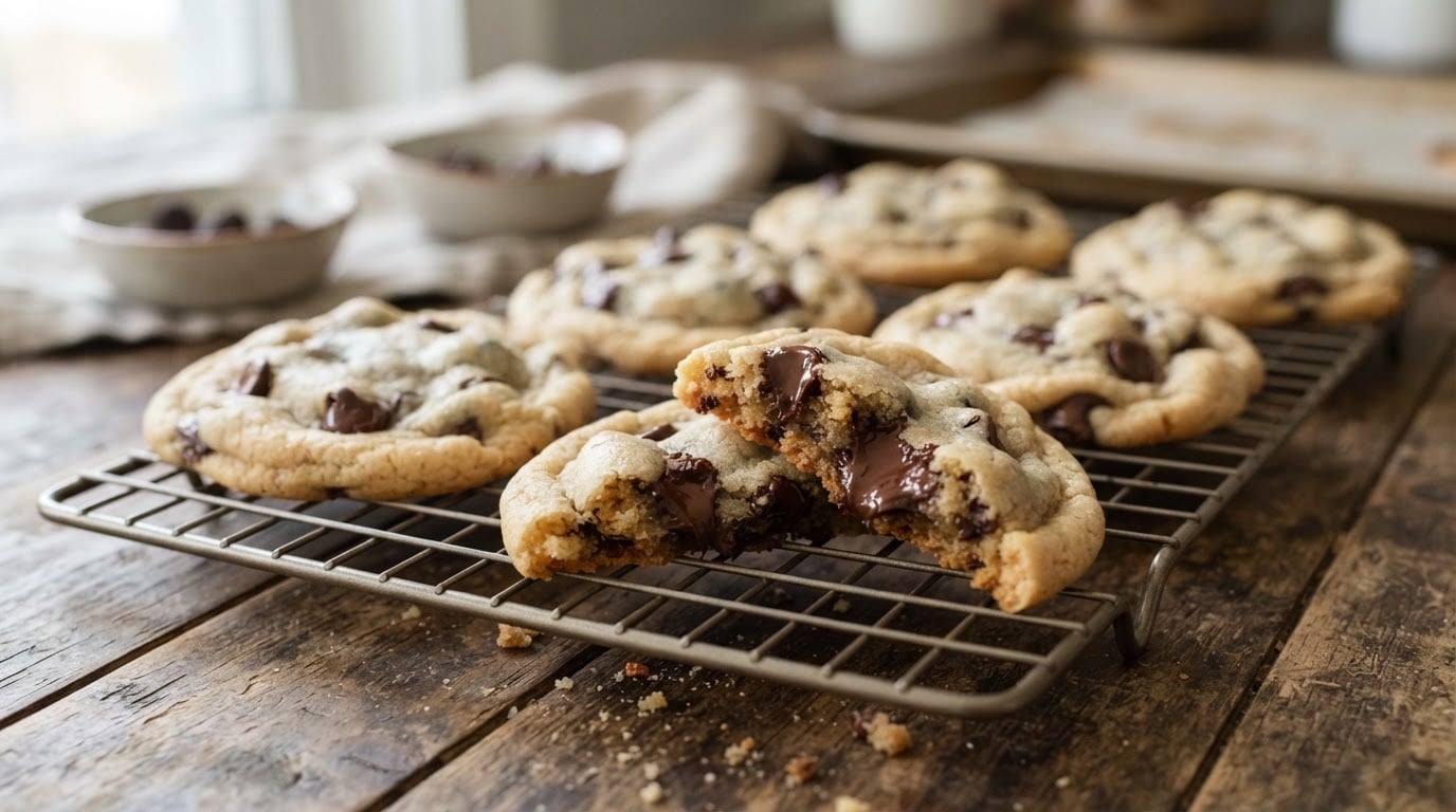 Editorial illustration for 3 ingredient chocolate chip cookies recipe.