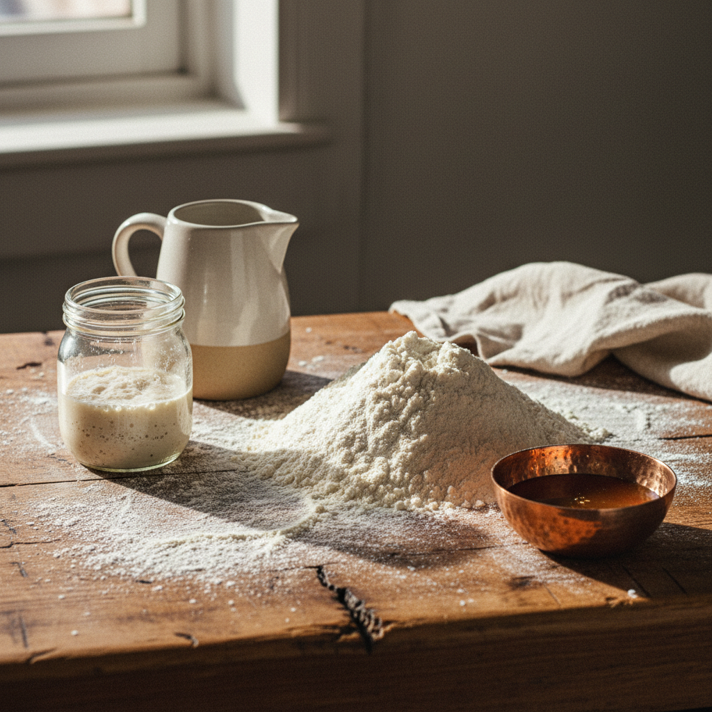 Baker's workbench with ingredients
