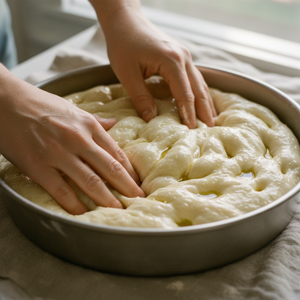 Dimpling Focaccia Dough